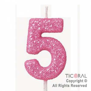 VELA NUMERAL CHICO 5.5 CM CON GIBRE ROSA NUMERO 5 x 1